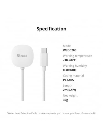 Resigilat Cablu detectie pentru senzor inundatie Sonoff WLDC200, compatibil SNZB-05P, 2 m - Img 4