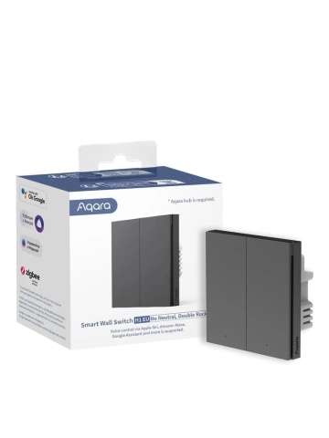 Resigilat Intrerupator inteligent Aqara H1 double rocker, NU necesita NUL, 2 canale, Zigbee, Gri (WS-EUK02-G)