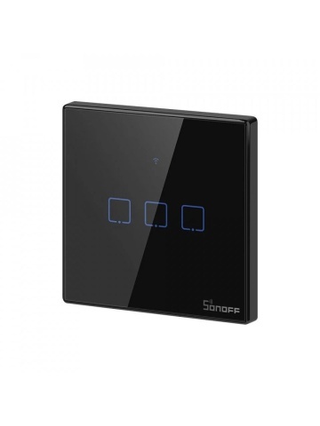 Resigilat Intrerupator inteligent cu touch Sonoff T3 EU TX, Wireless + RF 433, 3 canale, compatibil iOS/Android, Amazon Alexa/Google Assistant, sticla, Negru - Img 2