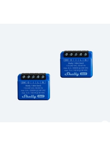 Resigilat Pachet de 2 relee Shelly Mini 1 GEN3, 1 canal, 8A