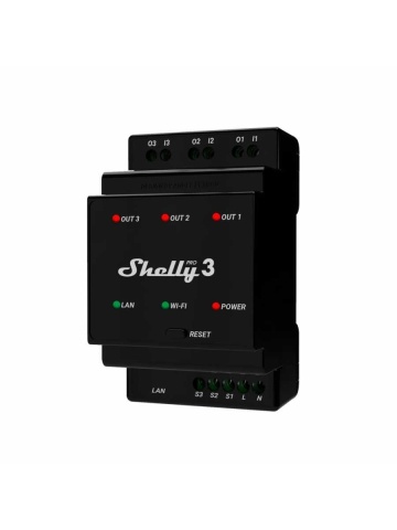 Resigilat Releu inteligent Shelly Pro 3 - 3canale, WiFi, LAN, sina DIN, control aplicatie, compatibil Amazon Alexa, Google Assistant si Home Assistant