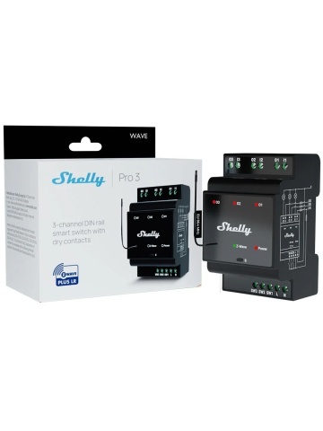 Shelly Wave Pro 3 (2025) LR – Releu Profesional Z-Wave cu 3 Canale, Montaj pe Șină DIN și Tehnologie Long Range - Img 2