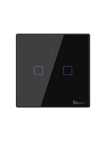 Resigilat Intrerupator inteligent cu touch Sonoff T3 EU TX, Wireless + RF 433, 2 canale, compatibil iOS/Android, Amazon Alexa/Google Assistant, sticla, Negru