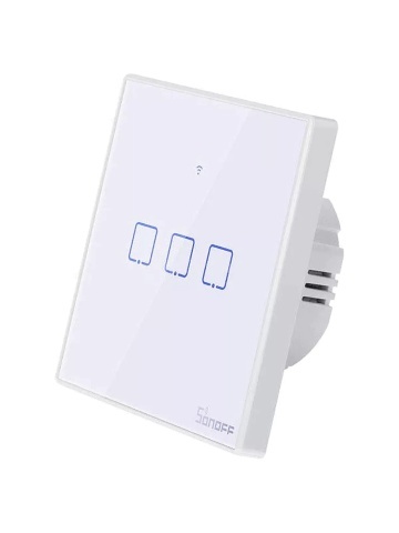 Resigilat Intrerupator inteligent cu touch Sonoff T2 EU TX, Wireless + RF 433, 3 canale, compatibil iOS/Android, Amazon Alexa/Google Assistant, sticla, Alb
