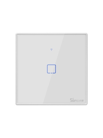 Resigilat Intrerupator inteligent simplu cu touch Sonoff T2EU1C TX, Wi-Fi, compatibil Amazon Alexa si Google Assistant, sticla, Alb