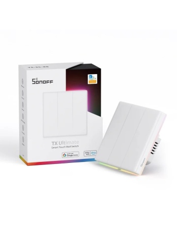 Resigilat Intrerupator Smart Sonoff T5-3C-86 WiFi cu Full Touch (3 canale), Lumina LED 5A/1200W