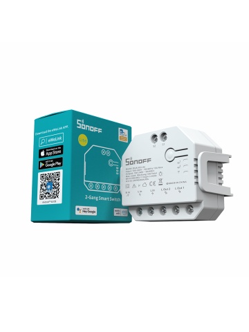 Resigilat Releu inteligent Sonoff Dual R3 Lite , Wireless, 2 canale, Alb