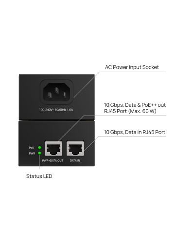 Omada POE370S PoE++ Injector - 10G Multigig & 60W PoE Power - Img 2