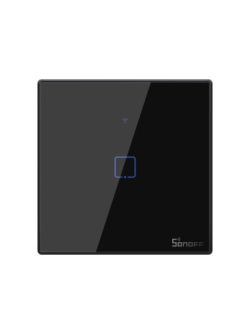 Resigilat Intrerupator inteligent cu touch Sonoff T3 EU TX, Wireless + RF 433, 1 canal, compatibil iOS/Android, Amazon Alexa/Google Assistant, sticla, Negru