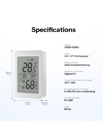 Resigilat Sonoff SNZB-02DR2, AirGuard TH – Senzor de Temperatură și Umiditate Zigbee 3.0 cu Afișaj LCD și Monitorizare de la Distanță - Img 3