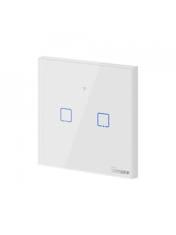 Smart Touch-Schalter Sonoff T0 EU TX, Kabellos, 2 Kanäle, iOS/Android kompatibel, Amazon Alexa/Google Assistant, Glas, Weiß, Weiß