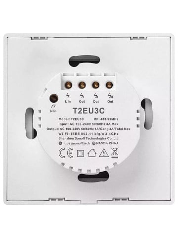 Smart Touch Schalter Sonoff T2 EU TX, Wireless + RF 433, 3 Kanäle, iOS/Android kompatibel, Amazon Alexa/Google Assistant, Glas, Weiß, Weiß - Img 3