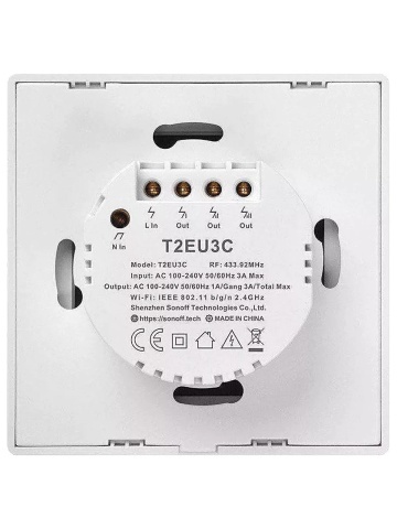 Smart touch switch Sonoff T2 EU TX, Wireless + RF 433, 3 channels, iOS/Android compatible, Amazon Alexa/Google Assistant, glass, White, White - Img 3