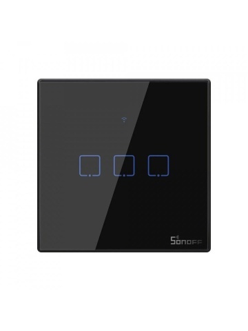 Smart touch switch Sonoff T3 EU TX, Wireless + RF 433, 3 channels, iOS/Android compatible, Amazon Alexa/Google Assistant, glass, Black
