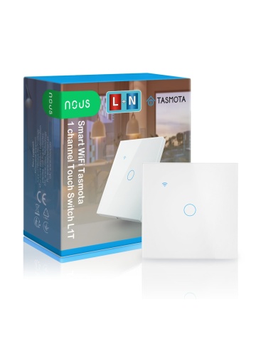 Intrerupator inteligent Nous L1T, cu Tasmota preinstalat, 1 canal, Touchscreen, Alb