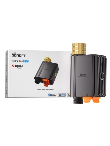 Resigilat Electrovalvă Inteligentă pentru Irigații Sonoff Hydro One BSP (SWV-ZFE-BSP) – Conectivitate Zigbee 3.0, Racord Intrare din Alamă (BSP), Măsurare Debitul Apei, Protecție IP65