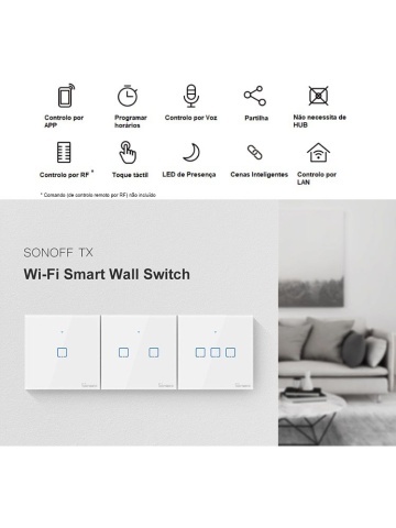 Smart Touch Schalter Sonoff T2 EU TX, Wireless + RF 433, 3 Kanäle, iOS/Android kompatibel, Amazon Alexa/Google Assistant, Glas, Weiß, Weiß - Img 4