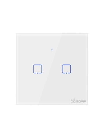 Resigilat Intrerupator inteligent cu touch Sonoff T2 EU TX, Wireless + RF 433, 2 canale, compatibil iOS/Android, Amazon Alexa/Google Assistant, sticla, Alb