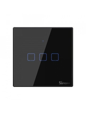 Resigilat Intrerupator inteligent cu touch Sonoff T3 EU TX, Wireless + RF 433, 3 canale, compatibil iOS/Android, Amazon Alexa/Google Assistant, sticla, Negru
