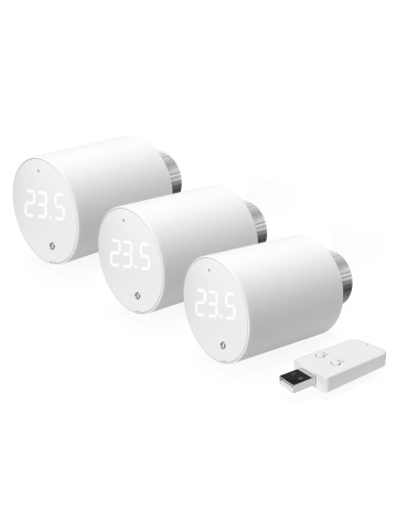 Resigilat Pachet de 3 valve termostatice pentru calorifer Shelly BLU TRV, cu hub Bluetooth inclus in pachet