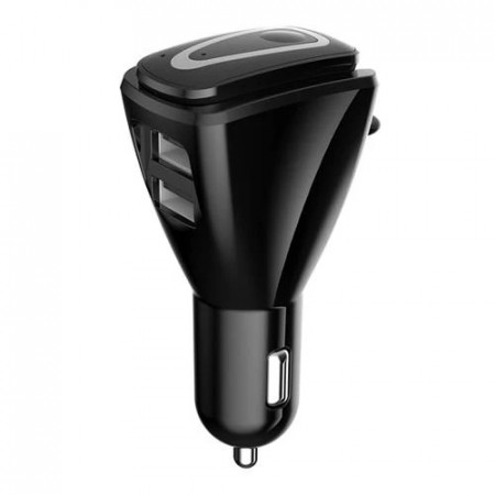 Incarcator 12V, Bricheta Autoturism Cu Casca Bluetooth Inclusa, 2 Porturi USB