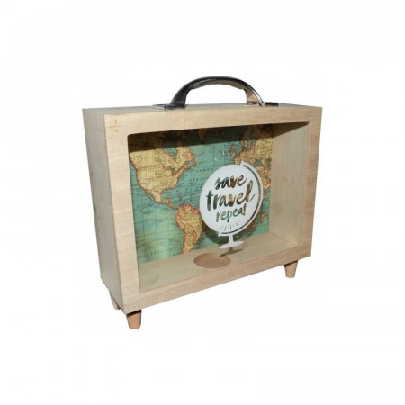 Pusculita Din Lemn,Save Travel Repeat, 21 X 7 X 22 Cm