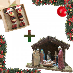 Pachet Cadou Craciun, Cercei Ren 3D, Plus, Iesle Cu Figurine, Nasterea Domnului - Img 2