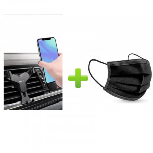 Suport Auto Ventilatie ,Clips Pentru Ventilatie, Gravity Black+Cadou Set 50 Masti