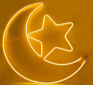 Decoratiune Iluminata, Lumina Calda Led, Stea Si Luna, 59.5 x 52.2 x 2 cm - Img 3