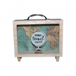Pusculita Din Lemn,Save Travel Repeat, 21 X 7 X 22 Cm - Img 4