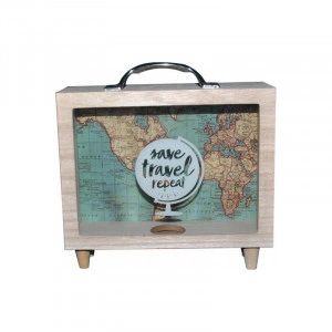 Pusculita Din Lemn,Save Travel Repeat, 21 X 7 X 22 Cm - Img 4