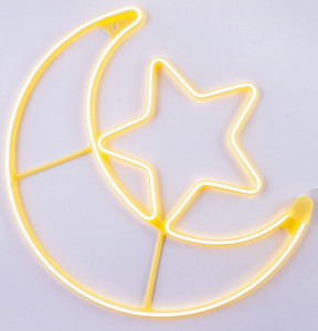 Decoratiune Iluminata, Lumina Calda Led, Stea Si Luna, 59.5 x 52.2 x 2 cm