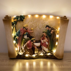 Iesle de Craciun cu Figurine din Polirasina, Lumina LED 27x10x16cm - Img 2