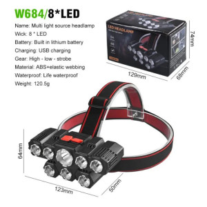 Lampa Pentru Cap, Lanterna Cap, Lumina Led Cu 8 Led-uri, Incarcare USB - Img 2