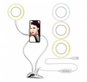 Suport Telefon Cu Lumina, Prindere Prin Clema, 10 Moduri Reglare Lumina - Img 2