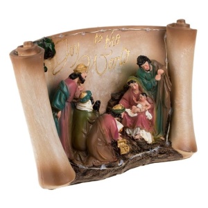 Iesle de Craciun cu Figurine din Polirasina, Lumina LED 27x10x16cm - Img 3