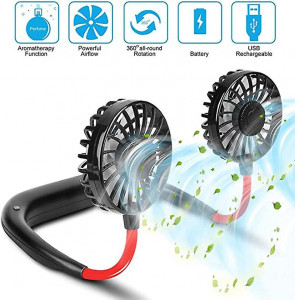 Mini Ventilator Dublu Portabil Pentru Gat, 3 Trepte De Viteza, Cu Baterii - Img 1