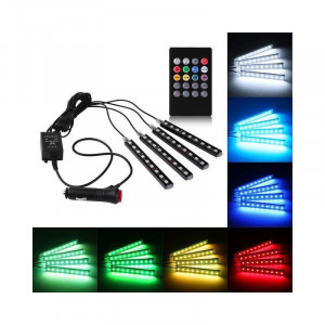 Promotie,Kit Iluminare Ambientala LED Interior Masina, Multicolor RGB Cu Telecoman Led Interior Masina, 12 LED-Uri,Auto - Img 1
