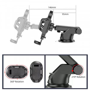 Suport Telefon Auto cu Ventuza, Universal, Negru, 360 De Grade, Extensibil - Img 4
