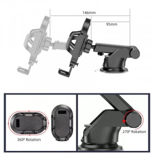Suport Telefon Auto cu Ventuza, Universal, Negru, 360 De Grade, Extensibil - Img 4