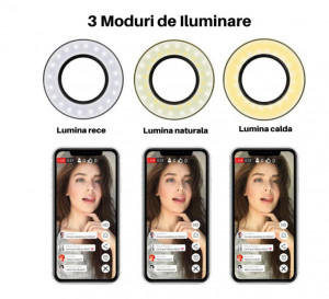 Suport Telefon Cu Lumina, Prindere Prin Clema, 10 Moduri Reglare Lumina - Img 3