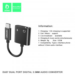 Adaptor DenMen Cu Mufa Type-C, Adaptor Mufa Incarcare Si Jack - Img 2
