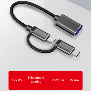 Adaptor OTG 2 In 1, USB 2.0 La USB Type-C Si Micro USB - Img 3