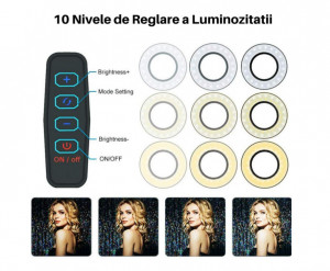 Suport Telefon Cu Lumina, Prindere Prin Clema, 10 Moduri Reglare Lumina - Img 4