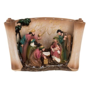 Iesle de Craciun cu Figurine din Polirasina, Lumina LED 27x10x16cm