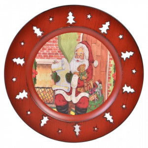 Platou Decorativ Cu Tematica De Craciun, Platou 33 cm Rosu