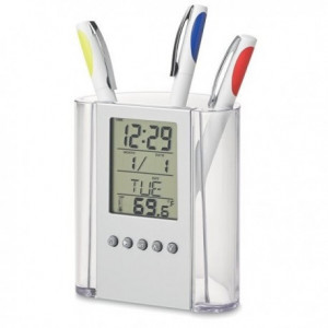 Suport De Birou Pentru Pixuri Cu Afisaj LCD Cu Ceas, Calendar Si Termometru - Img 2