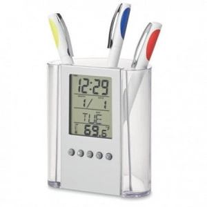 Suport De Birou Pentru Pixuri Cu Afisaj LCD Cu Ceas, Calendar Si Termometru - Img 2