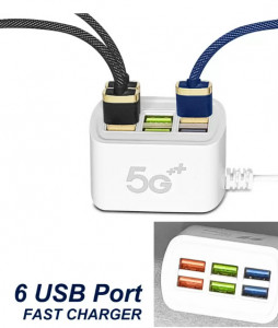 Hub 6 Porturi USB, Incarcare Multiple Dispozitive, Alb 3.1A - Img 2