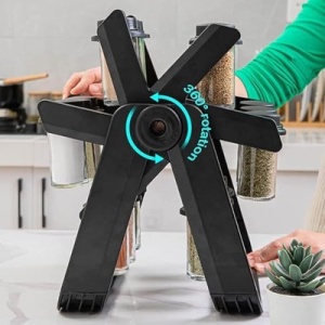 Set Rotativ Condimente - 18 Borcane din Sticla incluse, Rotatie 360°, 34x23 cm - Img 2